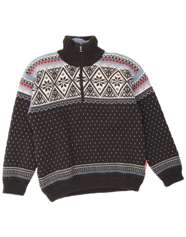 F.LLI Campagnolo Herren-Pullover mit Reißverschluss am Hals, Mittelschwarz, Fair Isle
