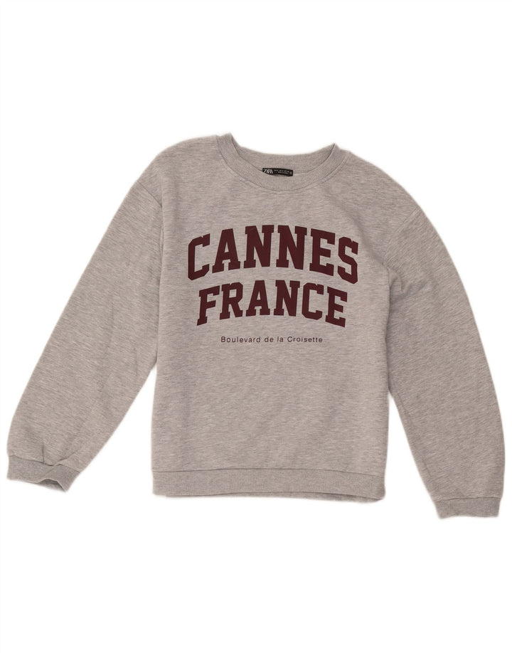 Zara Damen Grafik-Sweatshirt-Pullover UK 10 Small Grau meliert