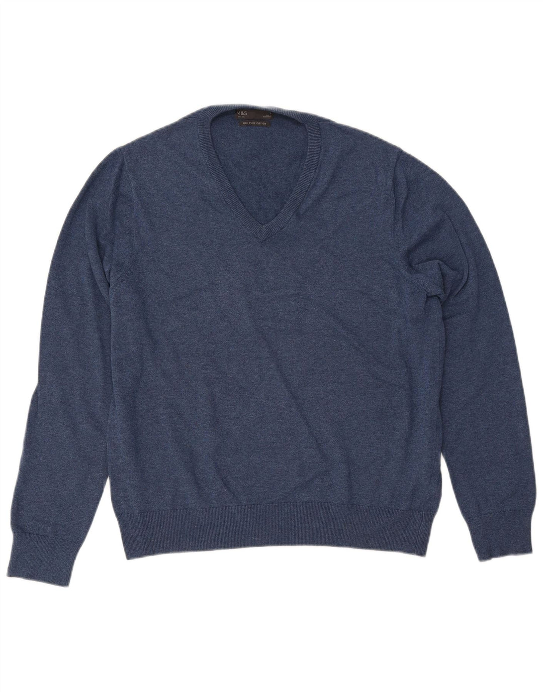 MARKS & SPENCER Herren-Pullover mit V-Ausschnitt, groß, marineblaue Baumwolle
