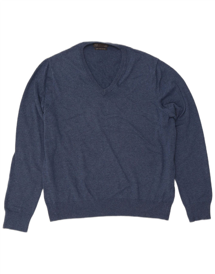 MARKS & SPENCER Herren-Pullover mit V-Ausschnitt, groß, marineblaue Baumwolle