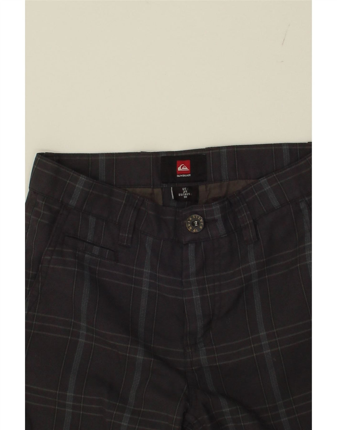 QUIKSILVER Boys Chino Shorts 9-10 Years W25 Grey Check Polyester Vintage Quiksilver and Second-Hand Quiksilver from Messina Hembry 
