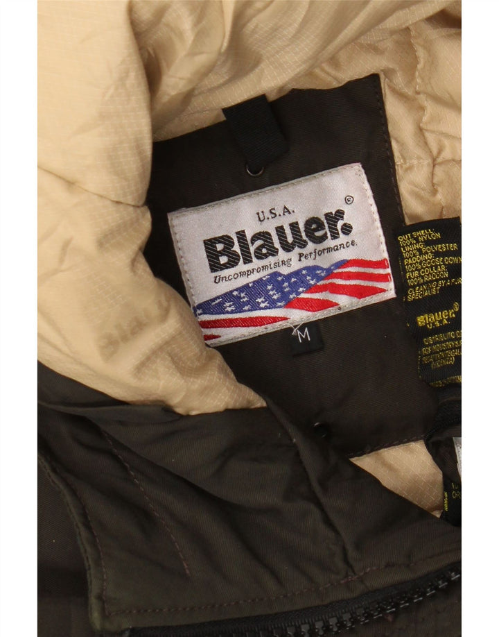 Blauer Womens Military Hooded Wattierte Jacke UK 14 Medium Khaki Nylon