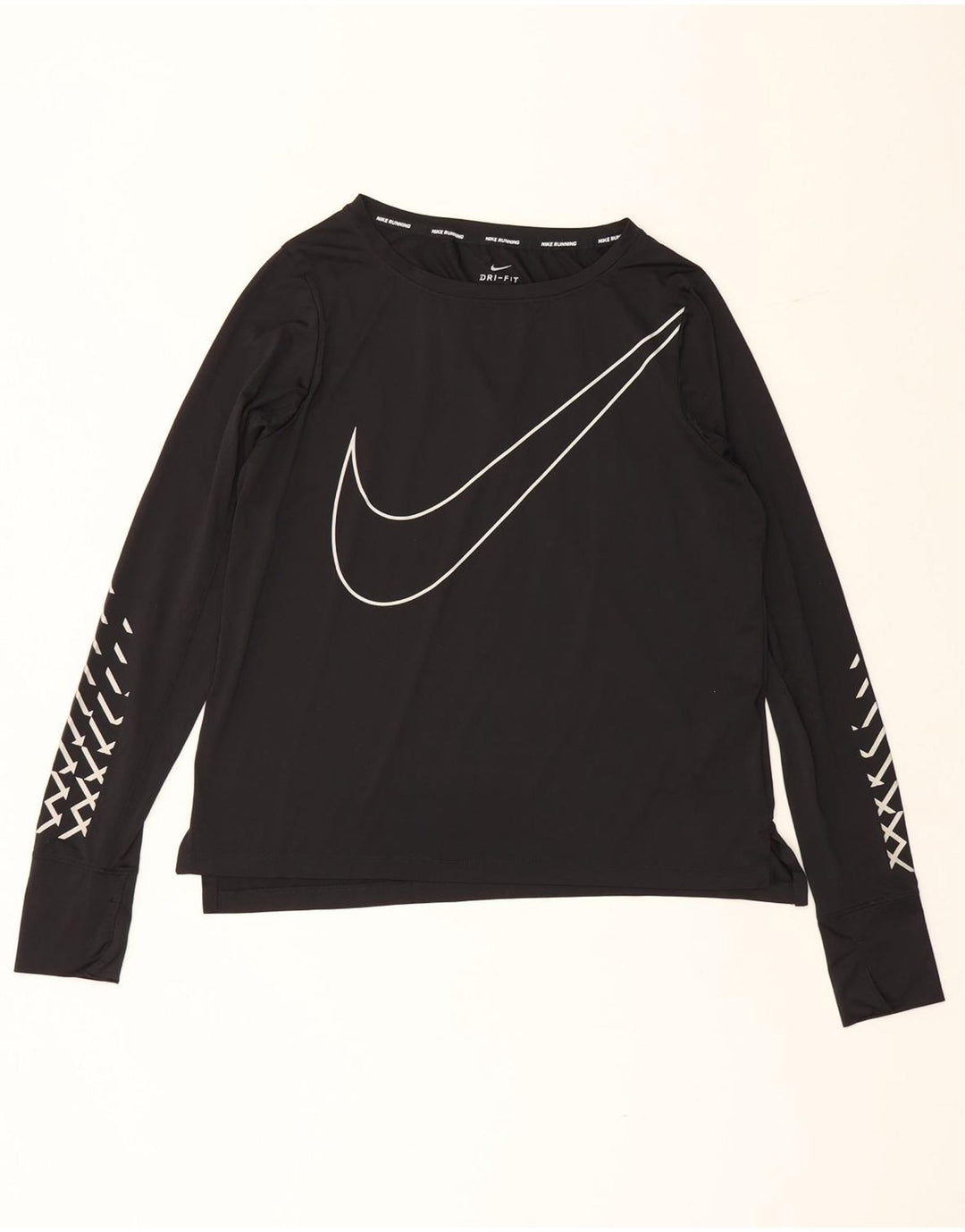 Nike Damen Dri Fit Graphic Top Langarm UK 14 Medium Schwarz Polyester