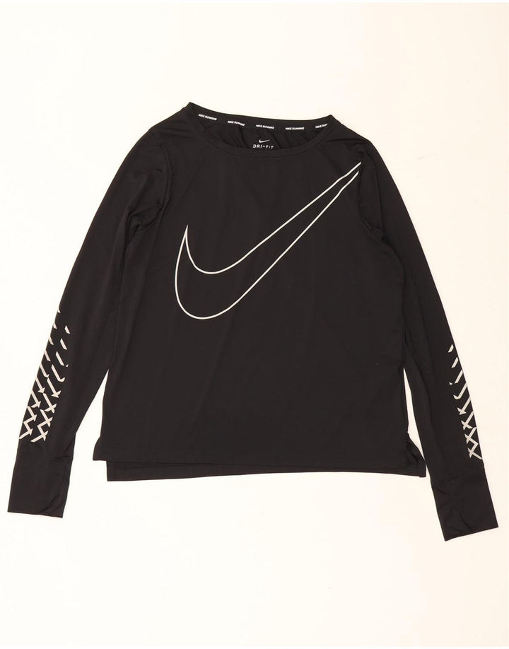 Nike Damen Dri Fit Graphic Top Langarm UK 14 Medium Schwarz Polyester