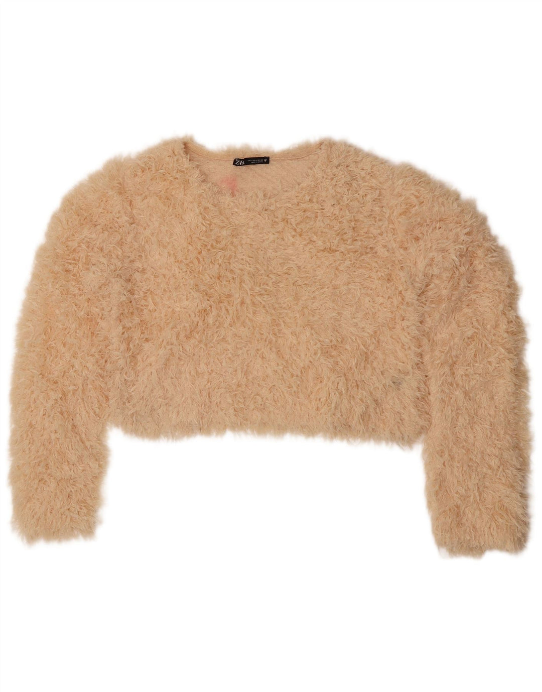 Zara Damen Crop Crew Neck Pullover Pullover UK 16 Large Gelb Polyester