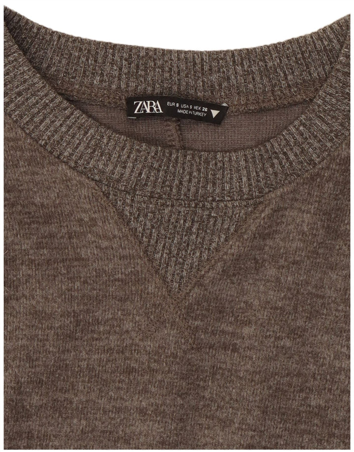 Zara Damen Crop Top Langarm UK 10 Small Grau meliert