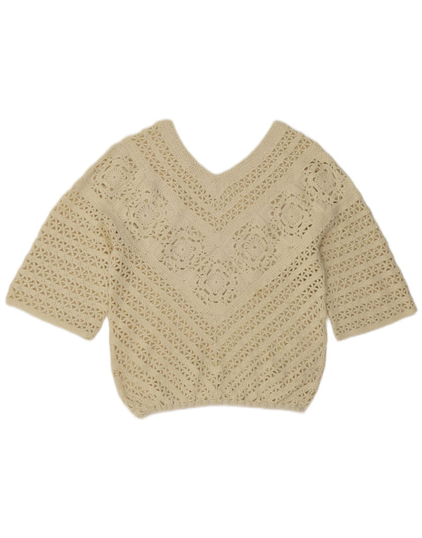 Vintage Damen 3/4 Ärmel V-Ausschnitt Pullover Pullover UK 12 Medium Off White