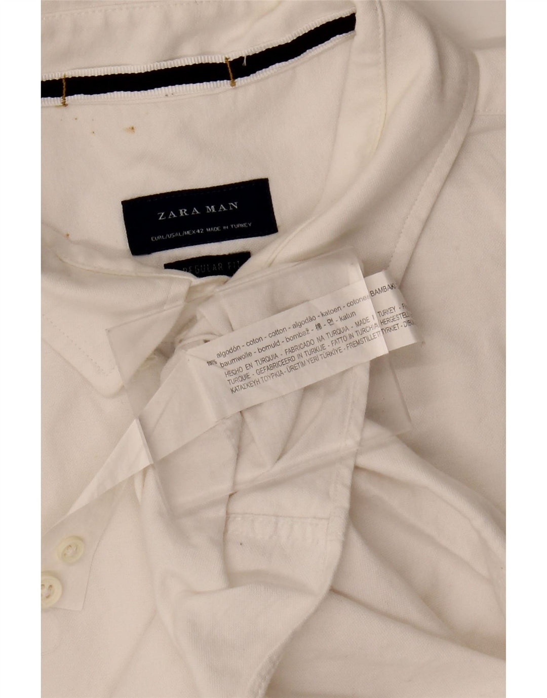 ZARA Mens Regular Fit Shirt EU 42 Large White Cotton
