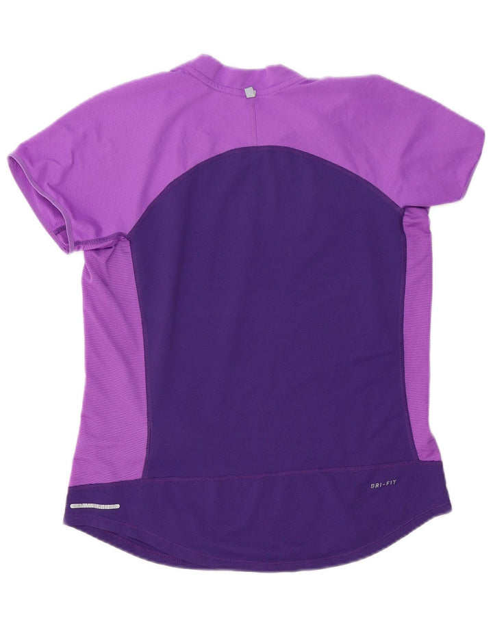 Nike Dri Fit T-Shirt für Damen, UK 12, Mittelviolett, Farbblock-Polyester