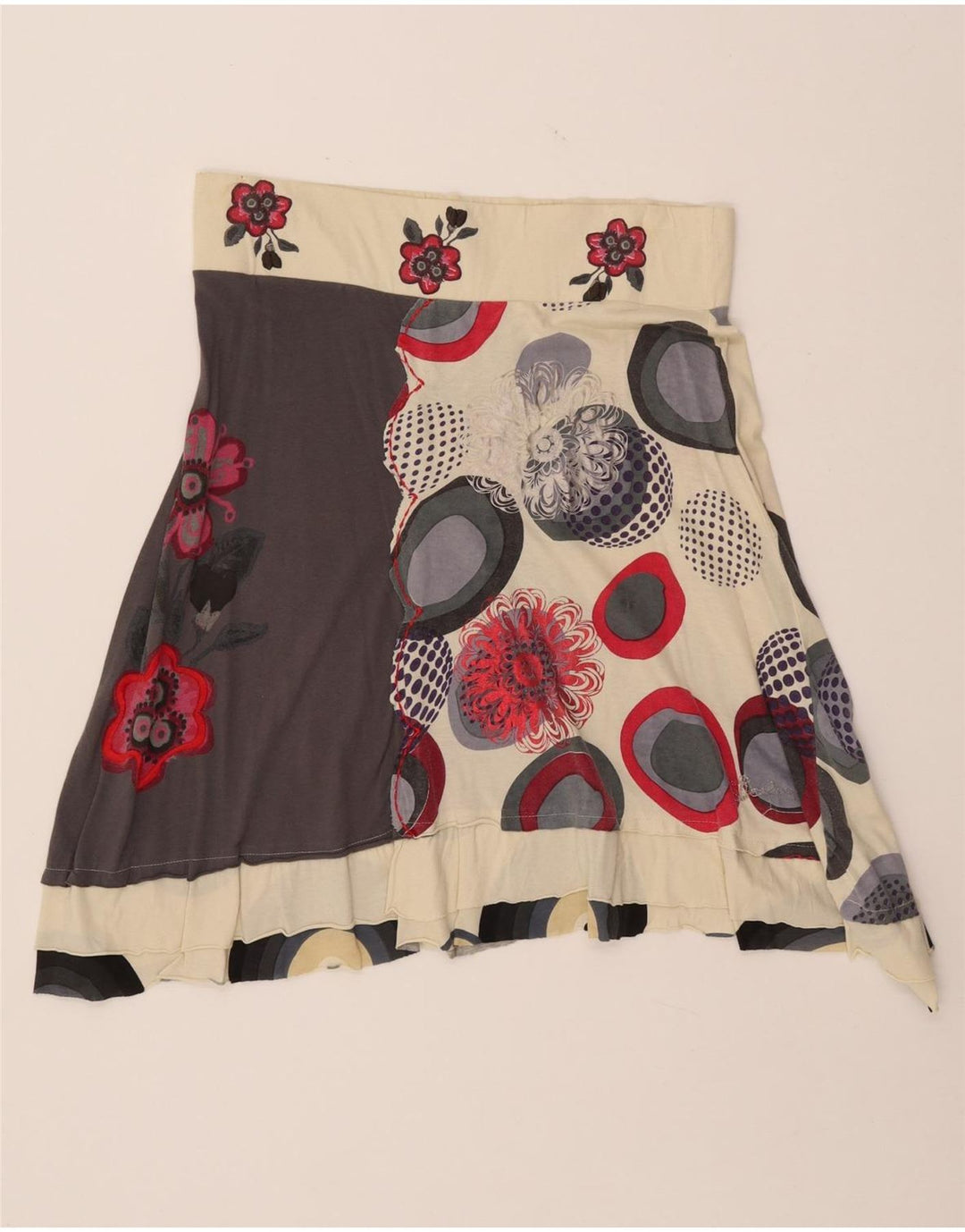DESIGUAL Damen grafischer asymmetrischer Rock XL W32 Mehrfarbiges Blumenmuster