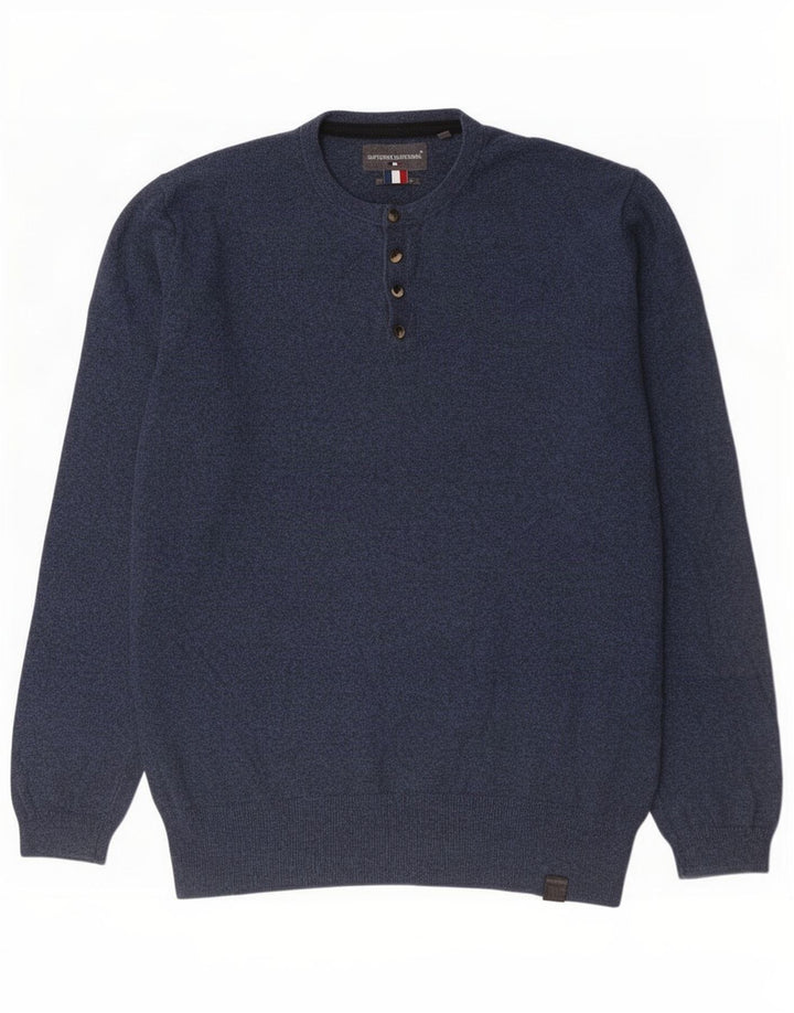 Superdry Herren-Pullover mit Knopfkragen, XL, blaue Baumwolle