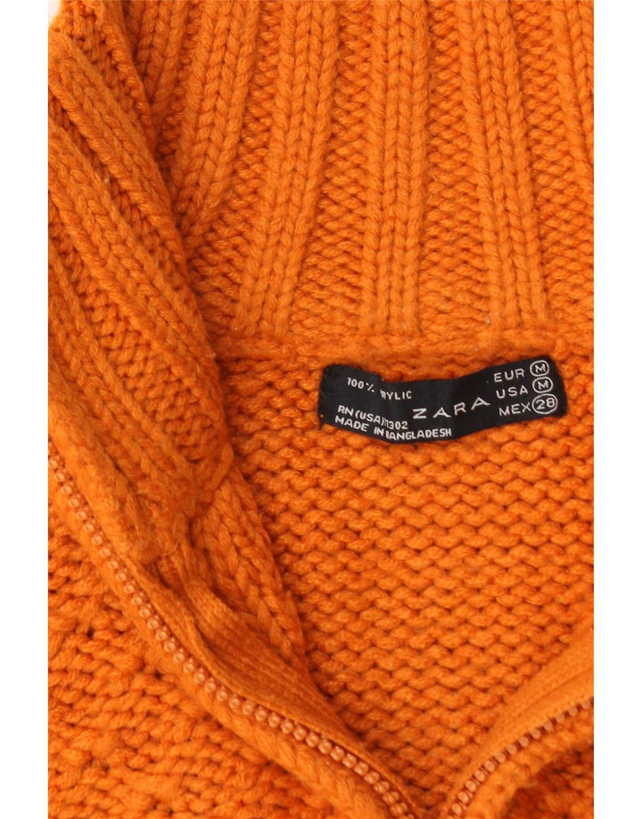 Zara Damen Crop Cardigan Pullover UK 12 Mittelorange Acryl