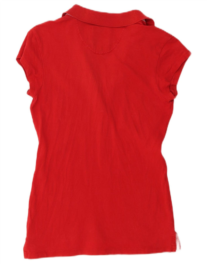 Woolrich Damen Stretch-Poloshirt UK 14 Große rote Baumwolle