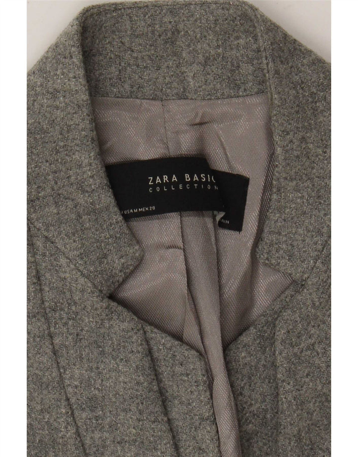 Zara Damen Longline 1 Button Blazer Jacke UK 12 Mittelgraue Lammwolle