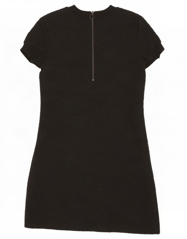 Zara Womens Short Sleeves Basic Dress UK 10 Small Black Paisley Polyester