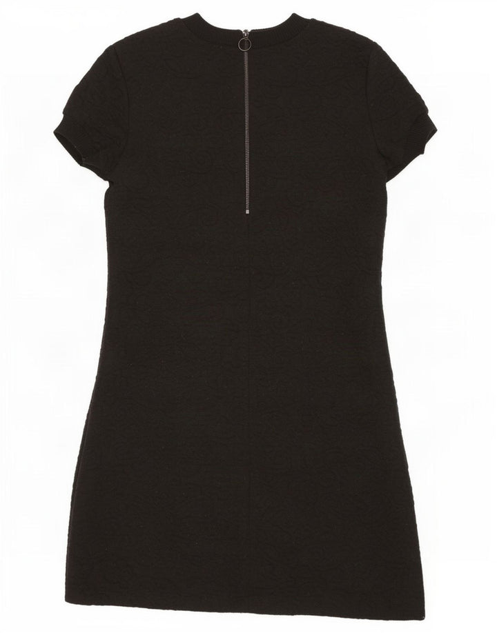 Zara Damen-Basic-Kleid mit kurzen Ärmeln, Größe S, Schwarz, Paisleymuster, Polyester