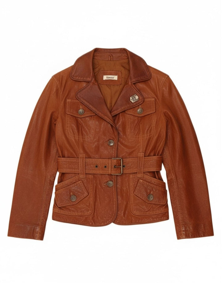 KOCCA Damen Lederjacke UK 10 Kleines braunes Leder