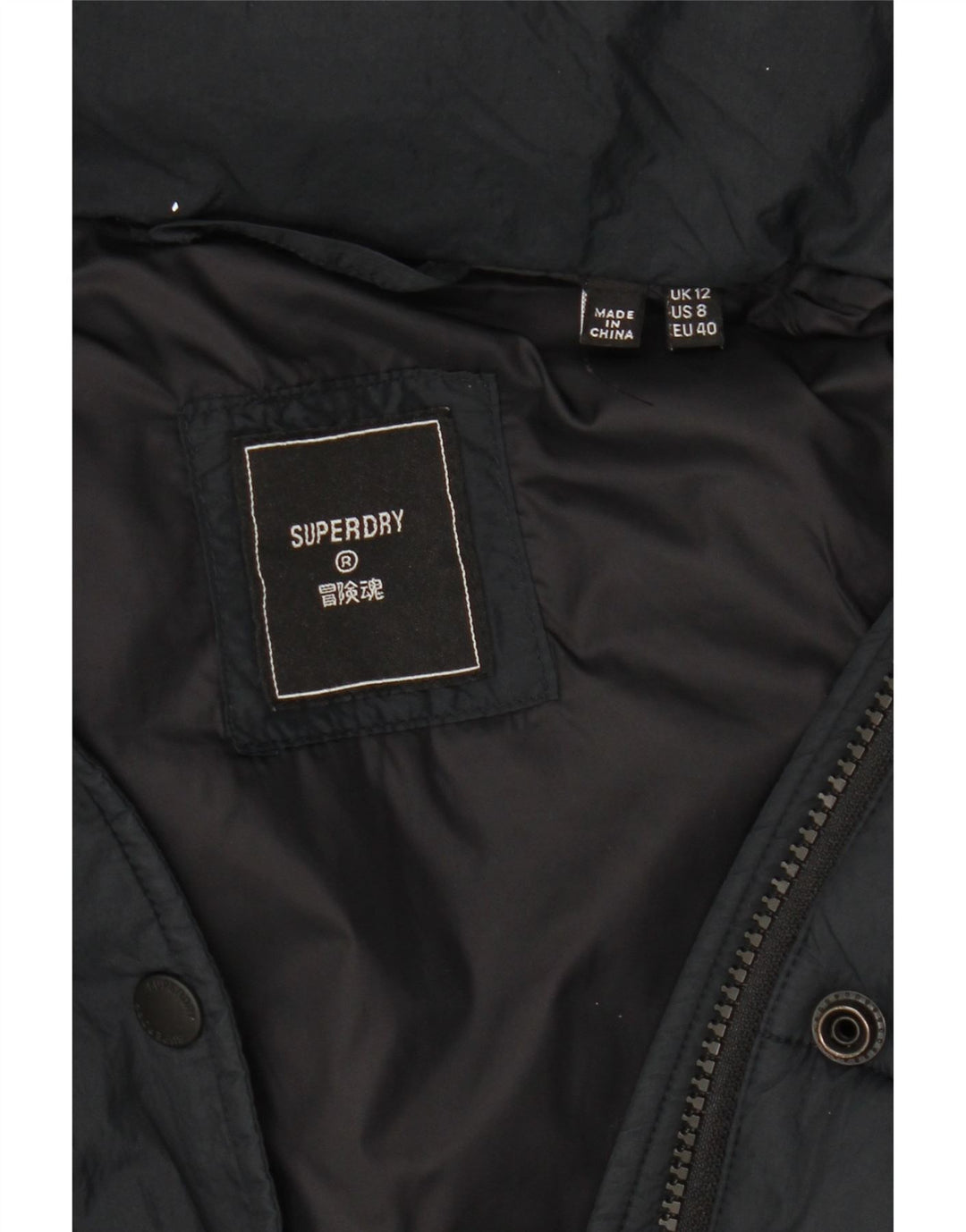 Superdry Damen Wattierte Jacke mit Kapuze UK 12 Medium Schwarz