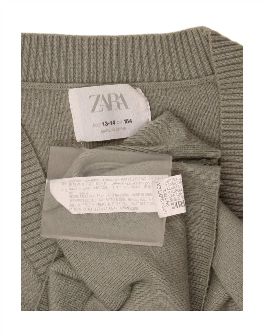 Zara Mädchen-Cardigan-Pullover 13–14 Jahre, grünes Polyester