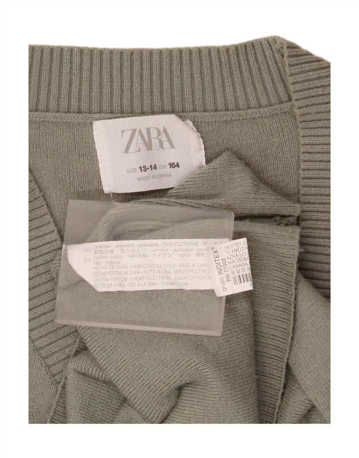 Zara Mädchen-Cardigan-Pullover 13–14 Jahre, grünes Polyester