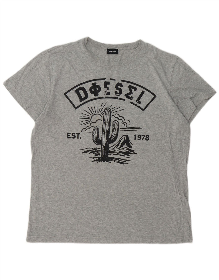 DIESEL Herren Grafik T-Shirt Top XL Grau Baumwolle
