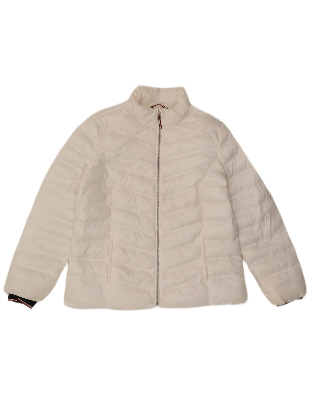 TOMMY HILFIGER Damen Wattierte Jacke UK 16 Large Weiß Polyamid
