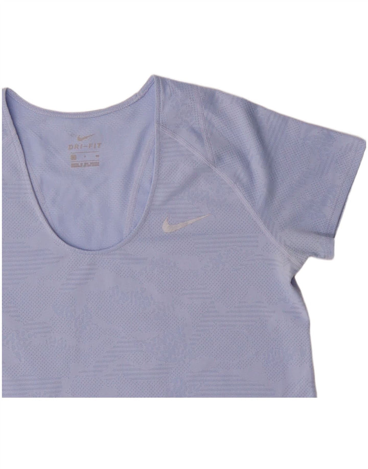 Nike Damen Dri Fit T-Shirt Top UK 10 Small Blue Geometrisch