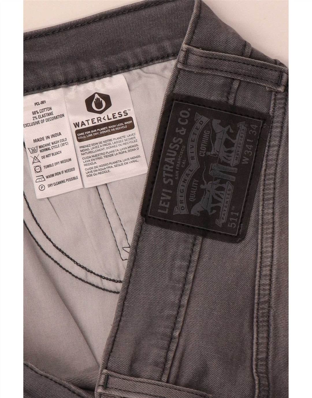 Levi's Herren Slim Jeans W34 L30 Graue Baumwolle