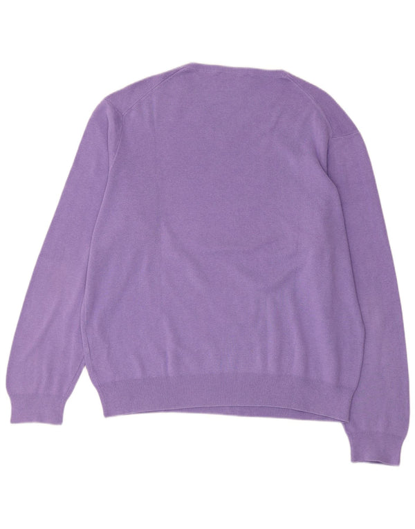POLO RALPH LAUREN Womens V-Neck Jumper Sweater UK 16 Large Purple Cotton