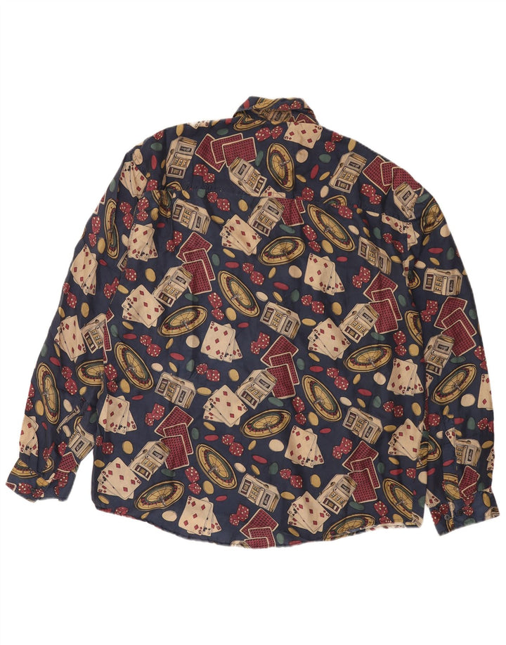 Vintage Herren Grafikshirt XL Marineblaue Seide