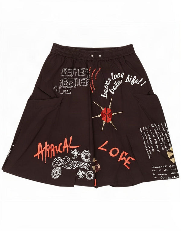 Desigual Damen Graphic Bubble Rock EU 34 XS W26 Schwarze Baumwolle