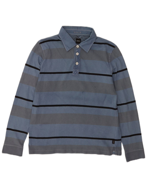 Hugo Boss Herren Langarm-Poloshirt XL blau gestreift aus Baumwolle