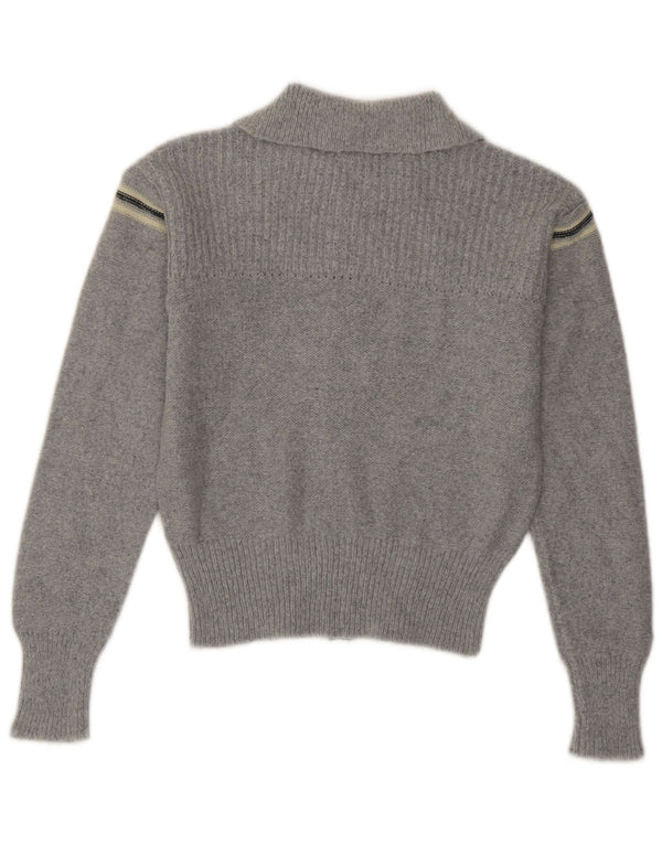 Vintage Damen Crop Cardigan Pullover UK 12 Mittelblau gestreift