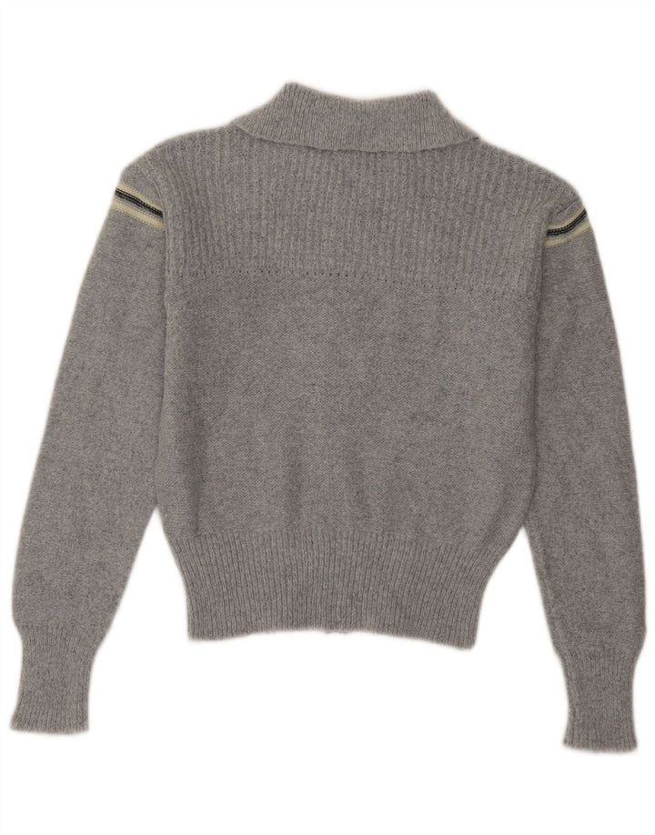 Vintage Damen Crop Cardigan Pullover UK 12 Mittelblau gestreift