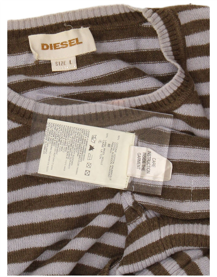 DIESEL Damen-Pullover mit Rundhalsausschnitt, Gr. 16, groß, Khaki, gestreift, Baumwolle