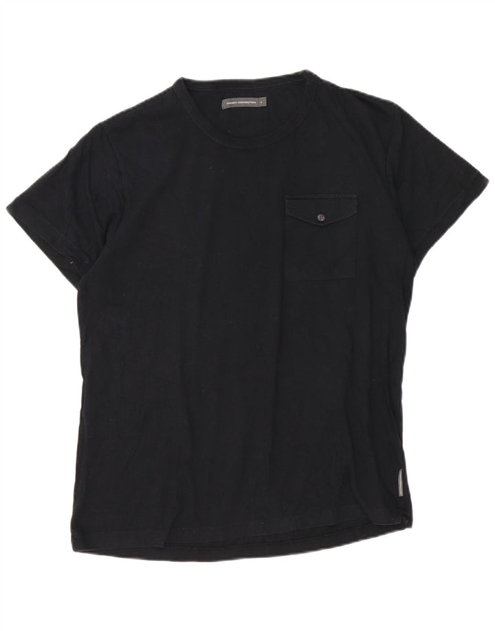 French Connection Herren-T-Shirt-Oberteil, groß, aus schwarzer Baumwolle
