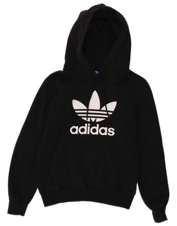 Adidas Womens Graphic Oversized Hoodie Pullover UK 10 Small Schwarze Baumwolle