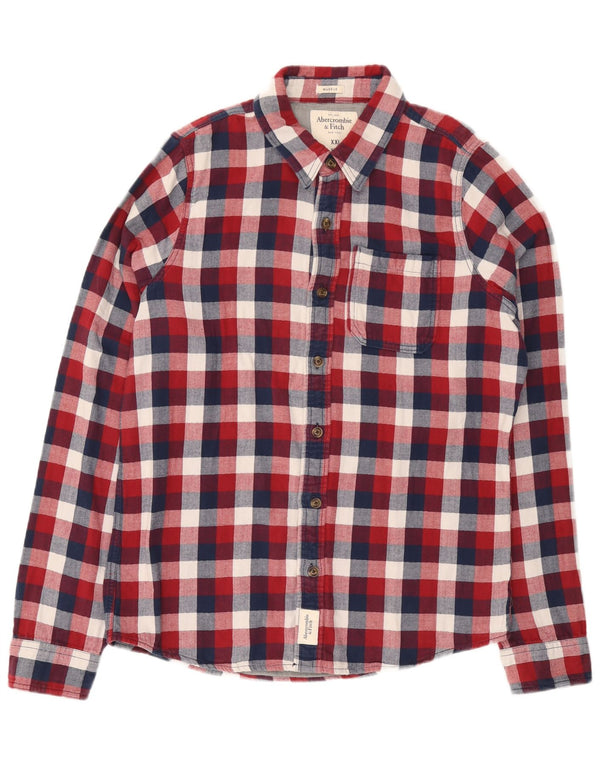 ABERCROMBIE & FITCH Herren-Muskel-Flanellhemd 2XL, rot kariert, Baumwolle