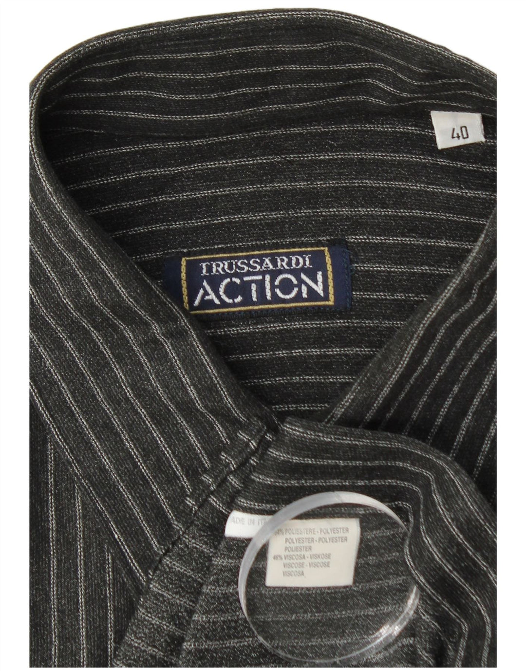 Trussardi Herrenhemd Größe 40 Mittelschwarzes Nadelstreifen-Polyester