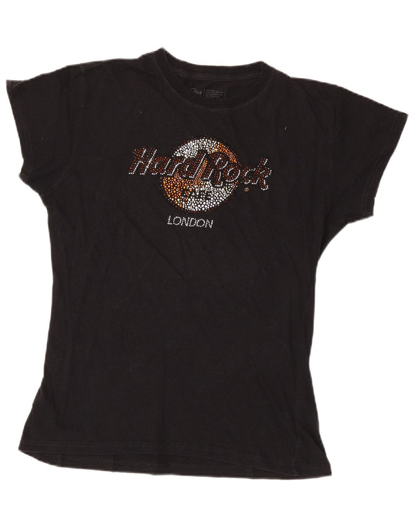 Hard Rock Cafe Damen London Graphic T-Shirt Top UK 12 Mittelschwarze Baumwolle