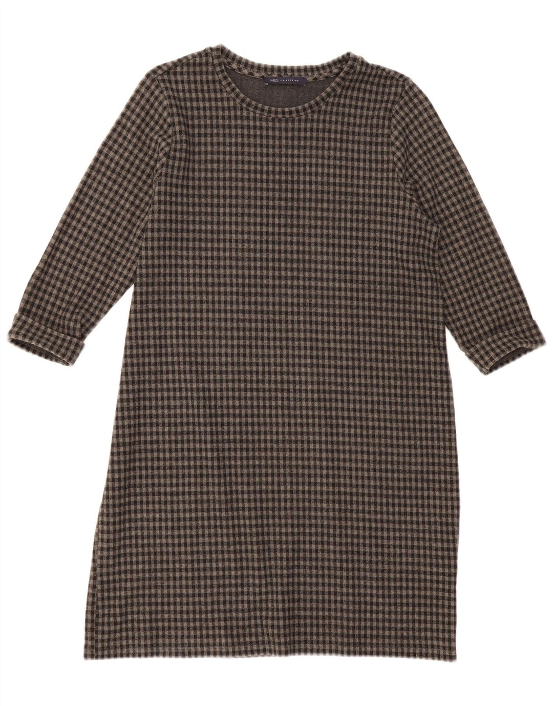 Marks & Spencer Damen-Etuikleid mit 3/4-Ärmeln, Gr. 16, großes graues Gingham-Muster