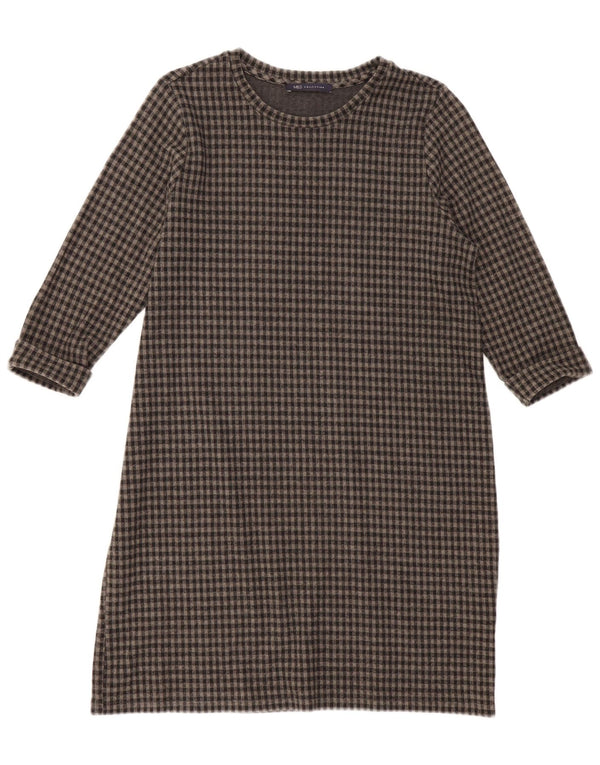 Marks & Spencer Damen-Etuikleid mit 3/4-Ärmeln, Gr. 16, großes graues Gingham-Muster