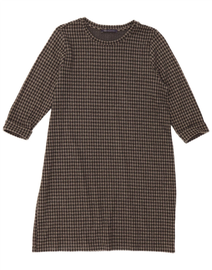 Marks & Spencer Damen-Etuikleid mit 3/4-Ärmeln, Gr. 16, großes graues Gingham-Muster