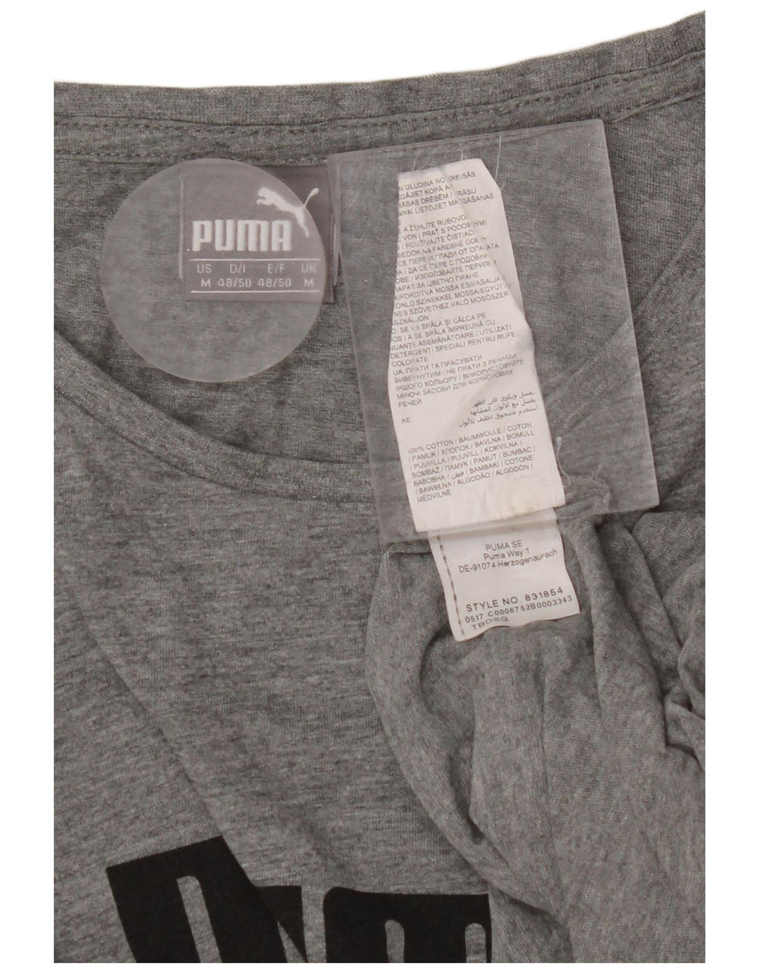 PUMA Mens Graphic T-Shirt Top Medium Grey Cotton