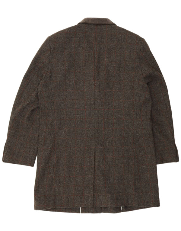 VINTAGE Herren Regular Longline 3-Knopf-Blazerjacke UK 46 3XL Grau kariert