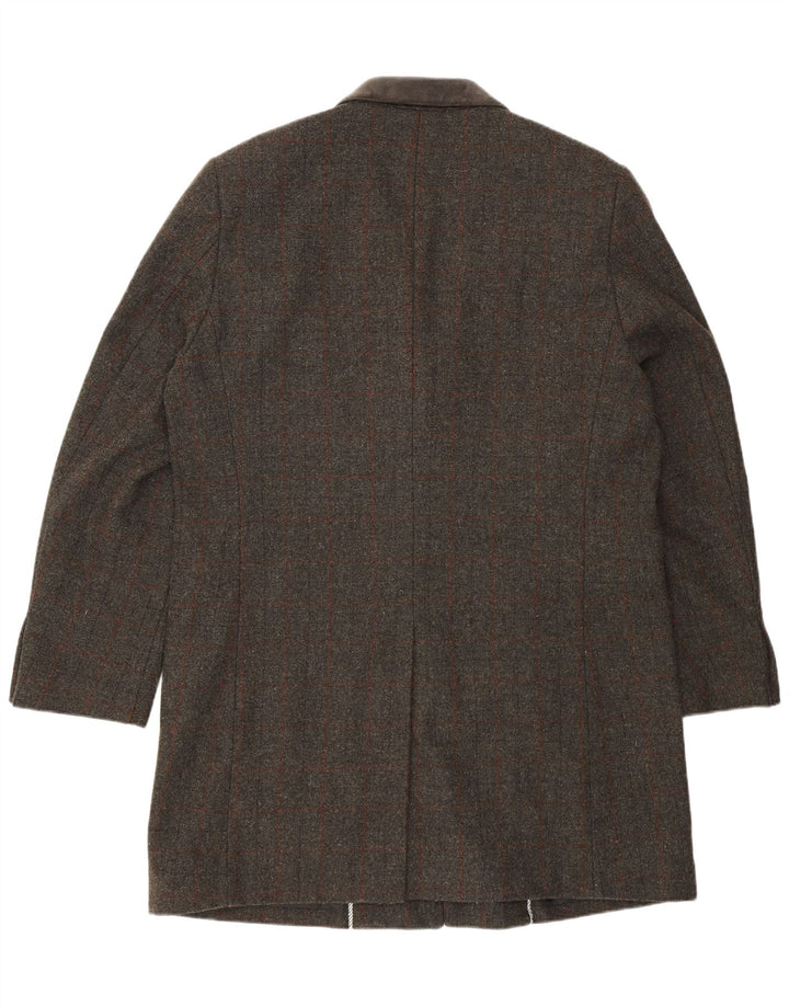 VINTAGE Herren Regular Longline 3-Knopf-Blazerjacke UK 46 3XL Grau kariert