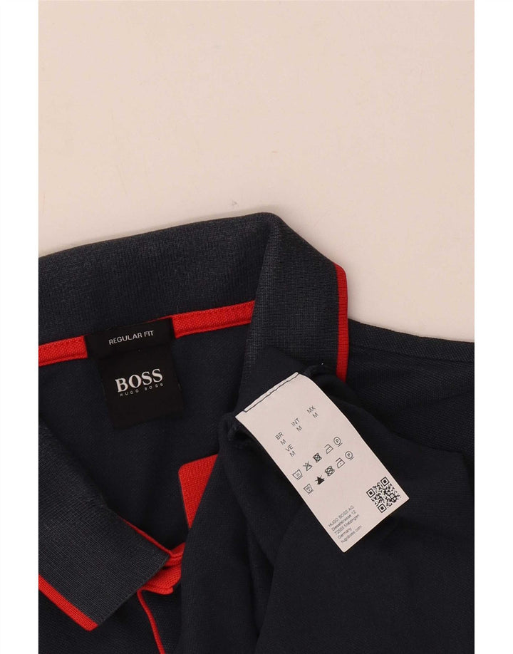 Hugo Boss Herren-Poloshirt mit normaler Passform, mittelmarineblaue Baumwolle