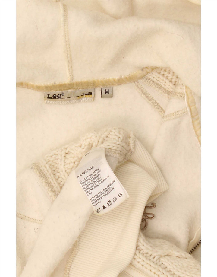 Lee Womens Zip Hoodie Pullover UK 14 Medium Off White Baumwolle