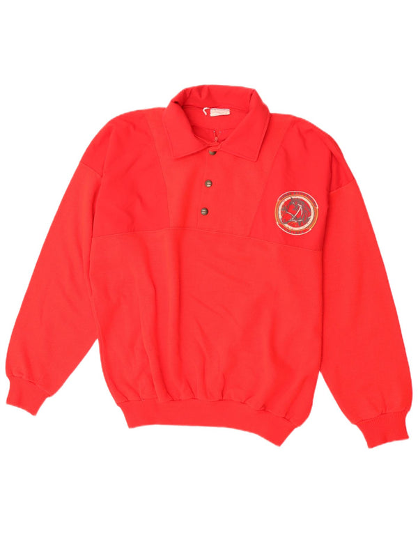 Vintage Herren Polo-Hals-Sweatshirt-Pullover XL aus roter Baumwolle