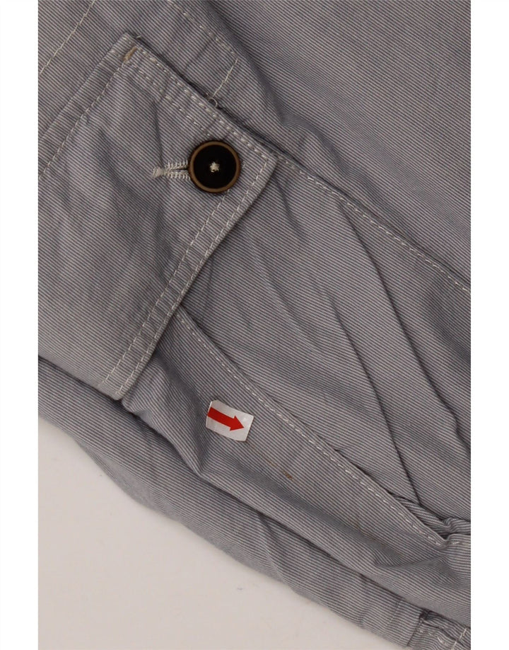 PLAYLIFE Mens Heritage Cargo Shorts IT 50 Large W36 Blue Pinstripe Cotton